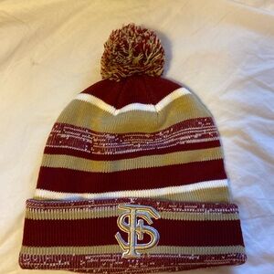 FSU knit beanie fleece lined pom-pom Garnet and Gold